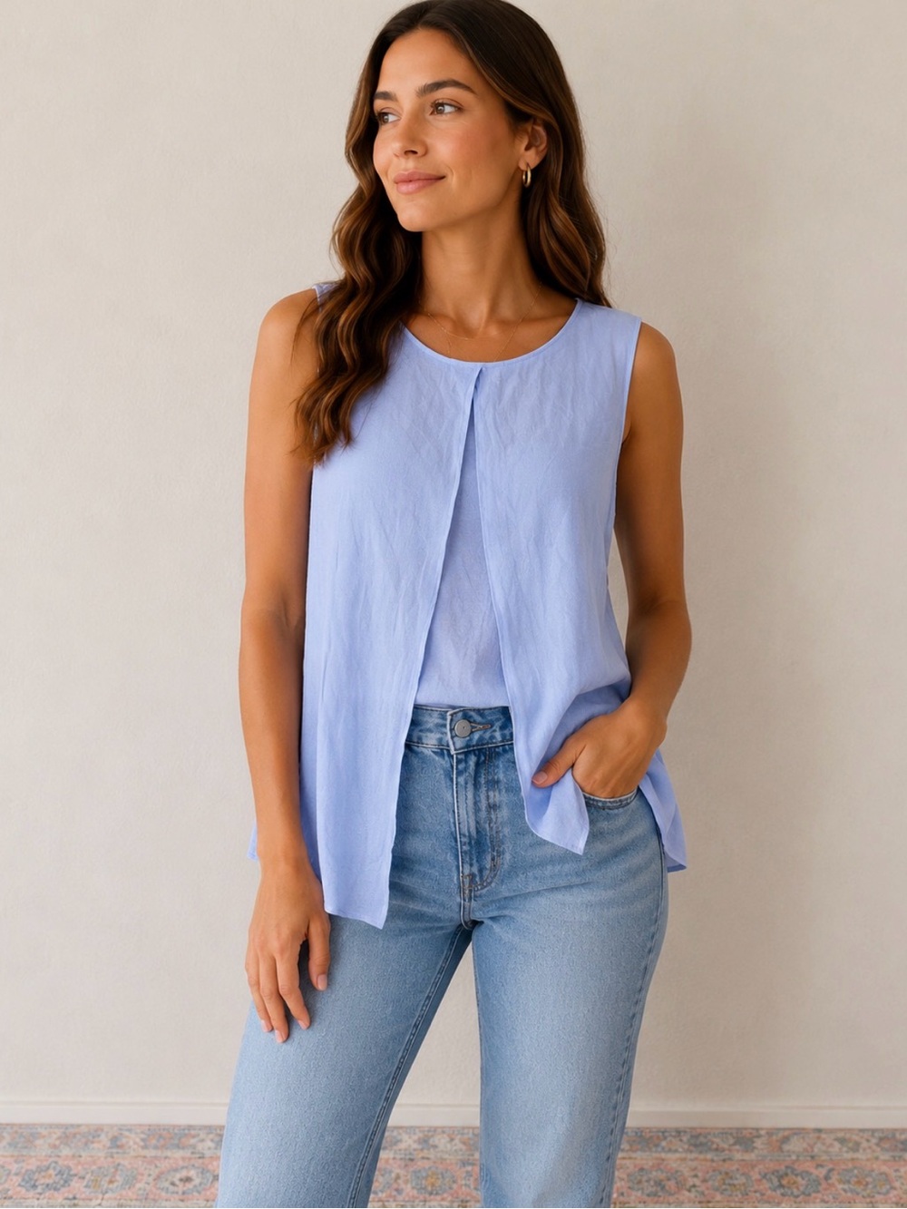 Massimo Dutti Light Blue Split-Back Sleeveless tank